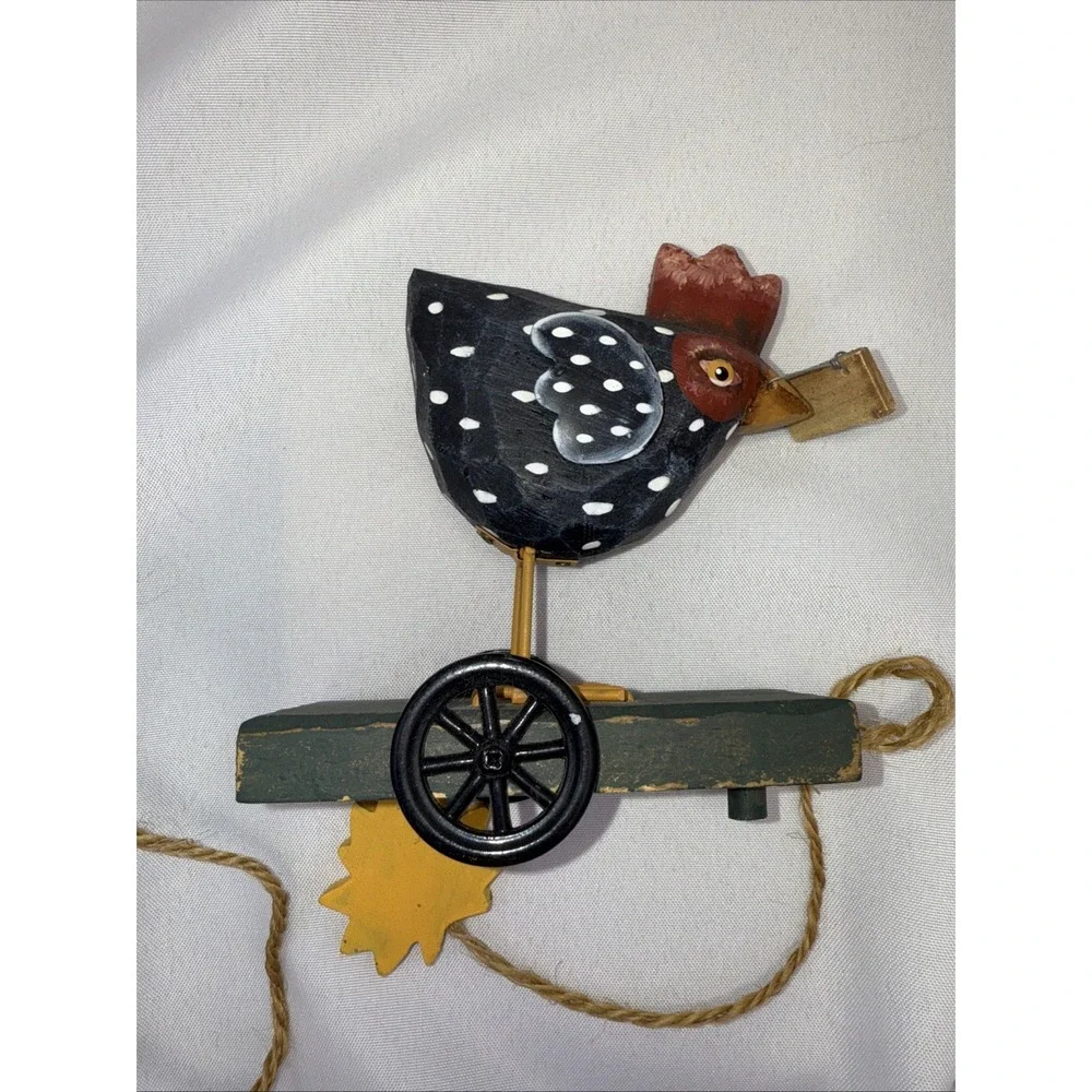 Wooden Rooster Chicken Toy Base on Wheels, Farmhouse‎ Decor 6.5
